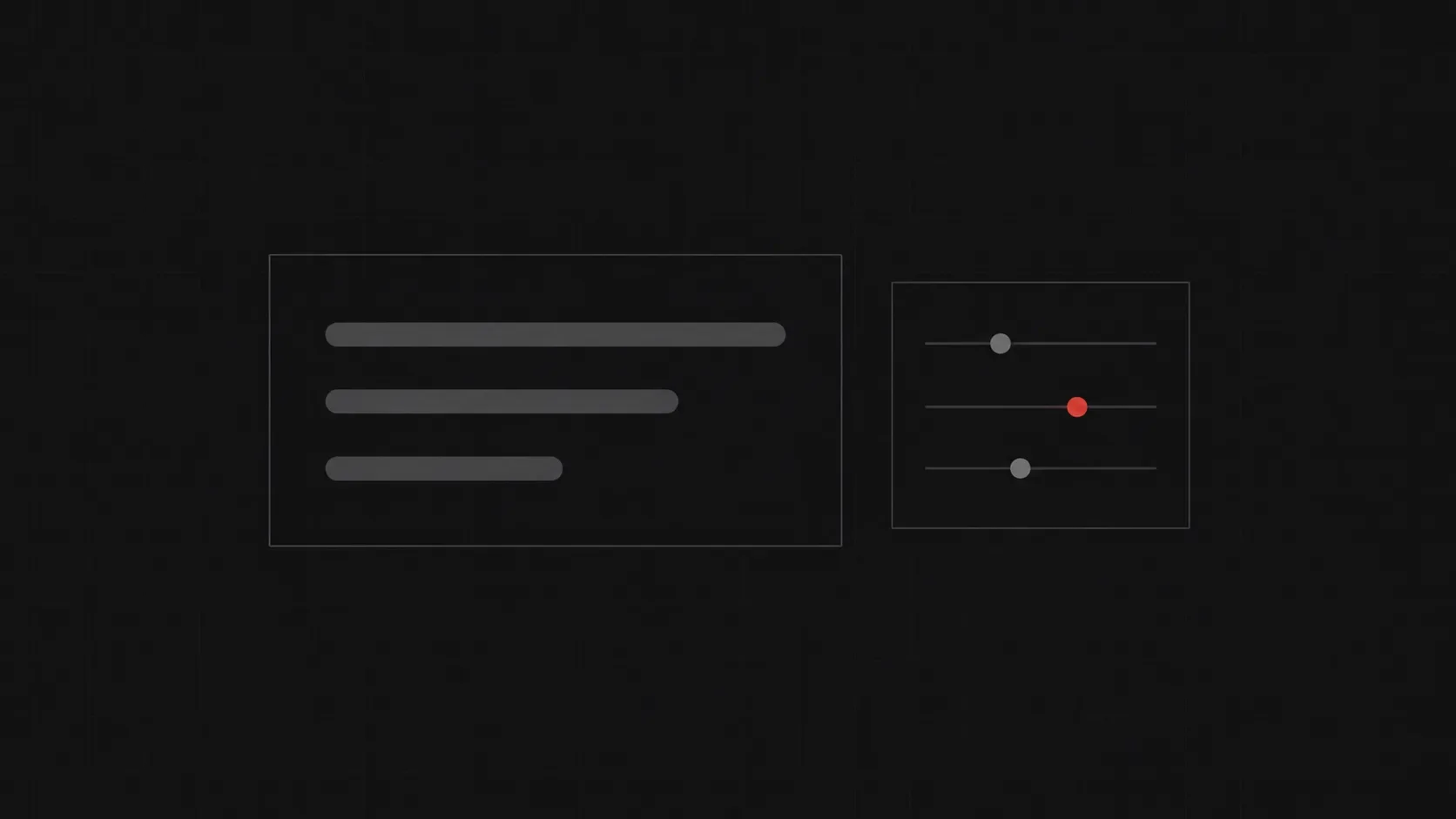 A template card holding three blank placeholder bars beside a small control panel of three sliders, one knob highlighted in red
