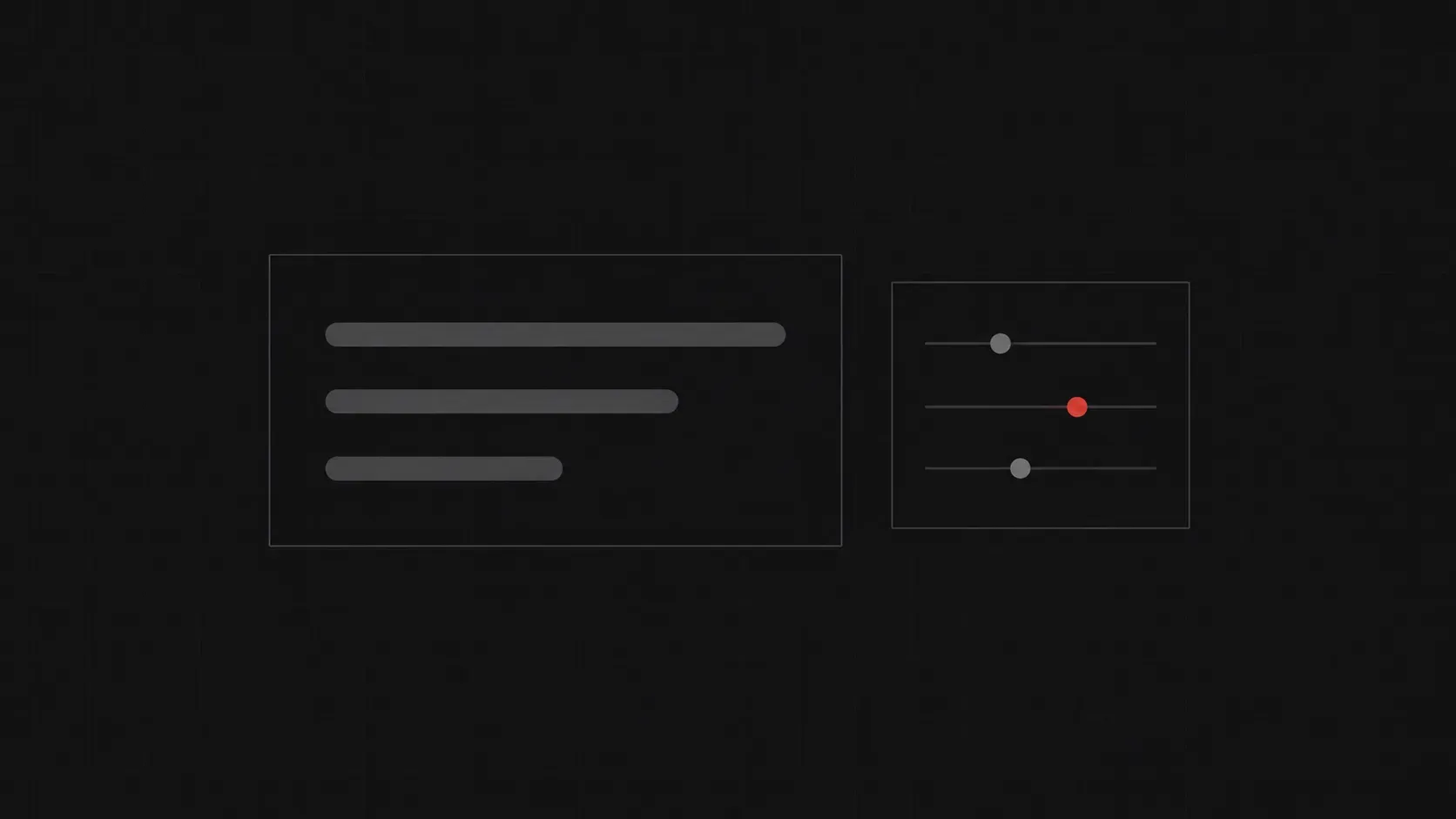 A template card holding three blank placeholder bars beside a small control panel of three sliders, one knob highlighted in red