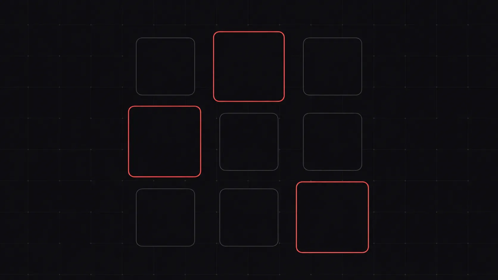 A three-by-three grid of blank rounded tiles with three of them outlined in red and brought forward, the remaining six dimmed