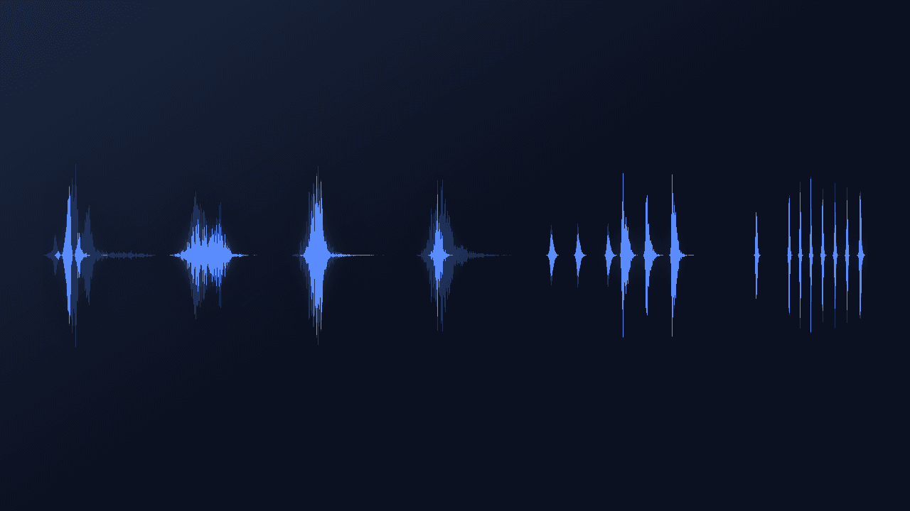 Waveform of the Swoosh Pack showing eight separate swoosh sounds