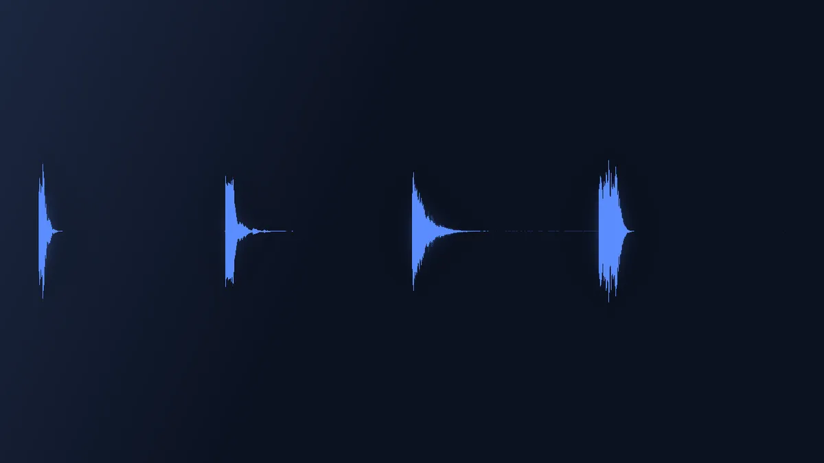 Waveform of the Jump Pack showing four separate jump sounds