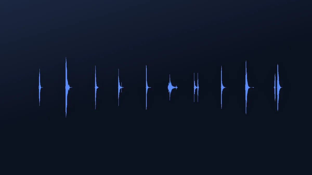 Waveform of Pop and Click Sounds Vol. 2 showing a row of short click transients